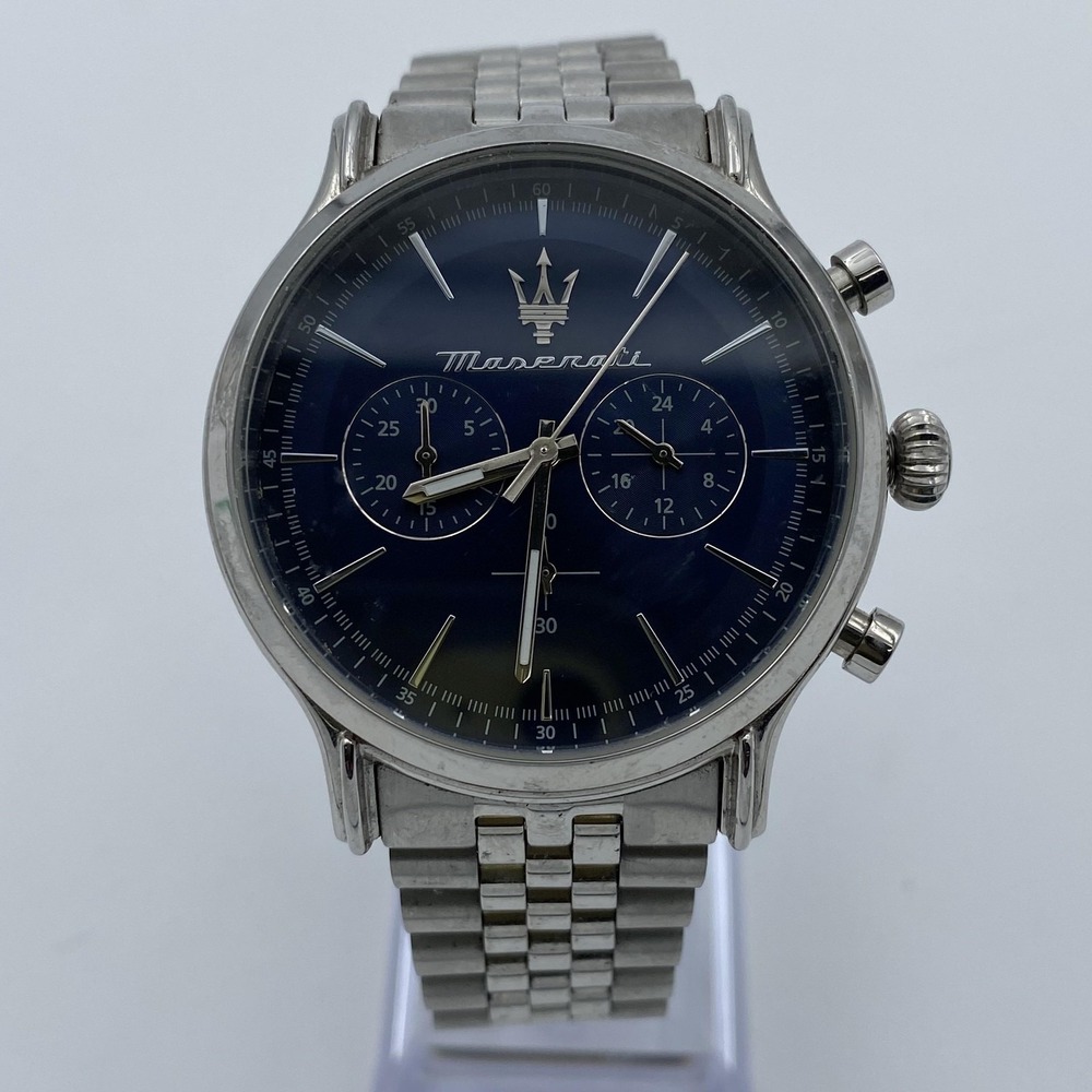 Maserati Mens Chronograph Watch Blue Dial Stainless Steel Bracelet Sport Analog